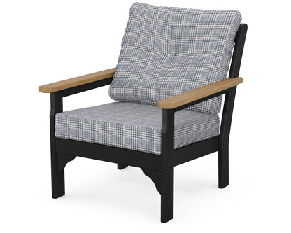 POLYWOOD Vineyard Deep Seating Chair in Black / Natural / Houndstooth Sky Blue