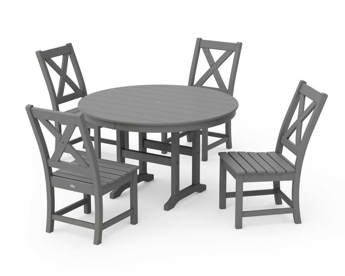 POLYWOOD Braxton Side Chair 5-Piece Round Dining Set in Slate Grey