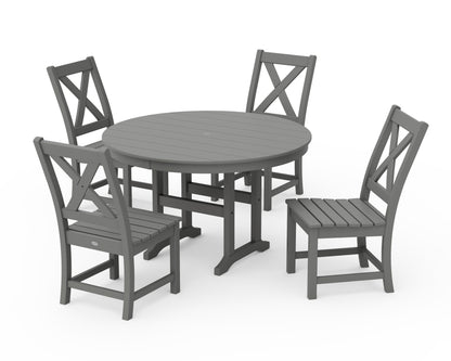 POLYWOOD Braxton Side Chair 5-Piece Round Dining Set in Slate Grey
