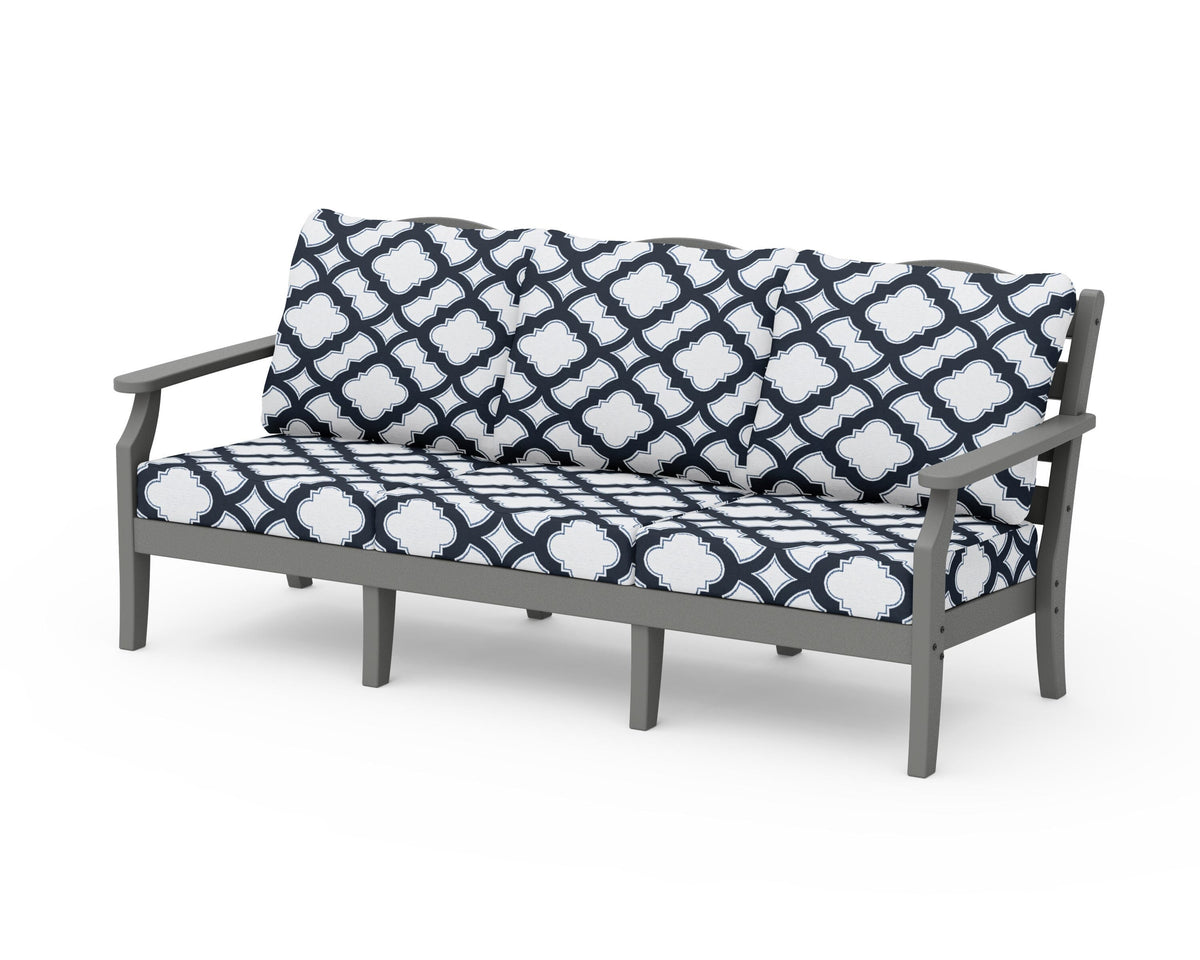 POLYWOOD Savannah Deep Seating Sofa in Slate Grey / Trellis Marine Indigo