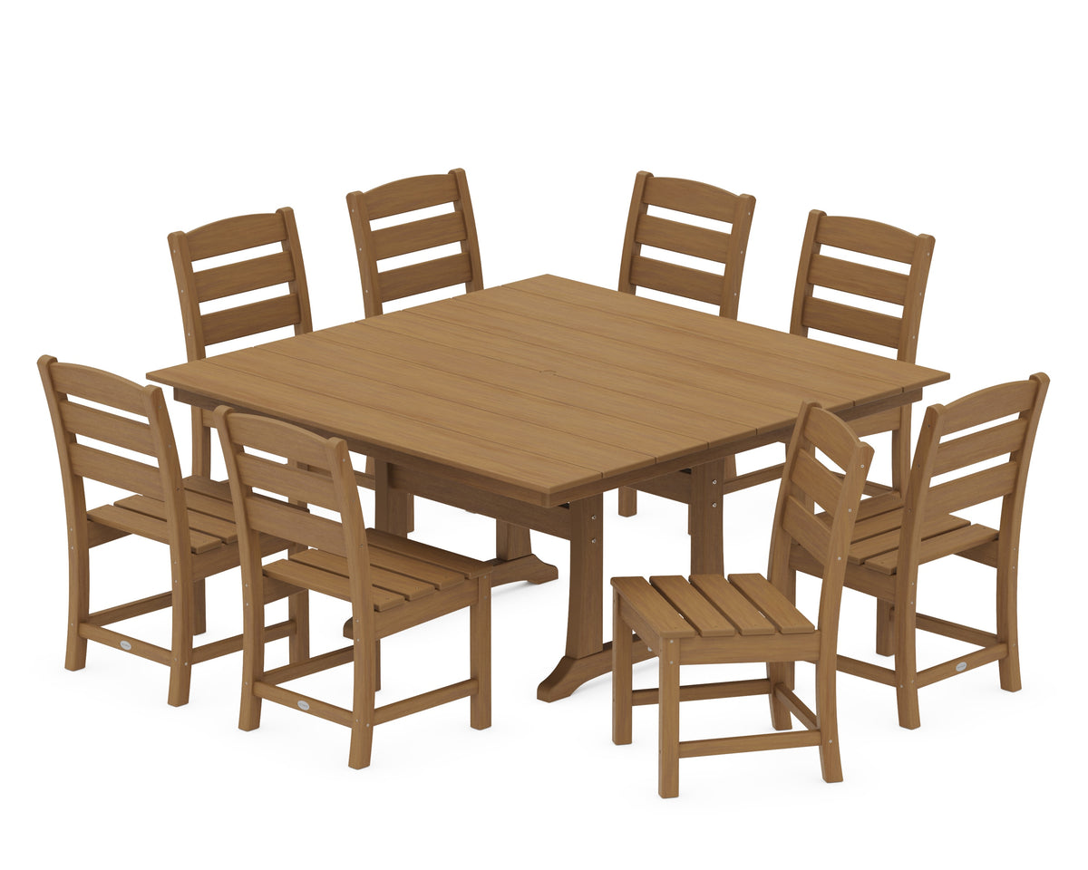 POLYWOOD Lakeside 9-Piece Farmhouse Trestle Dining Set in Natural