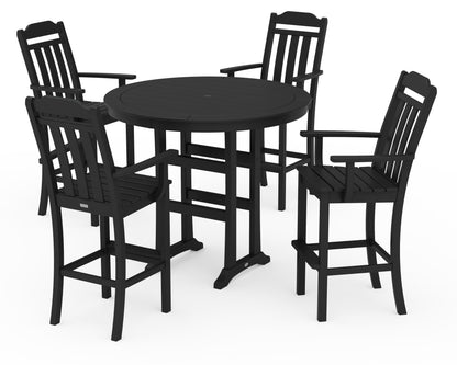 POLYWOOD Cottage 5-Piece Round Bar Set in Black