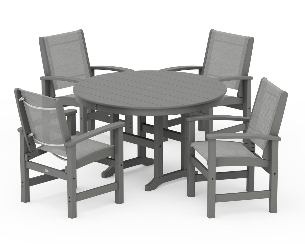 POLYWOOD Coastal 5-Piece Round Farmhouse Dining Set in Slate Grey / Metallic