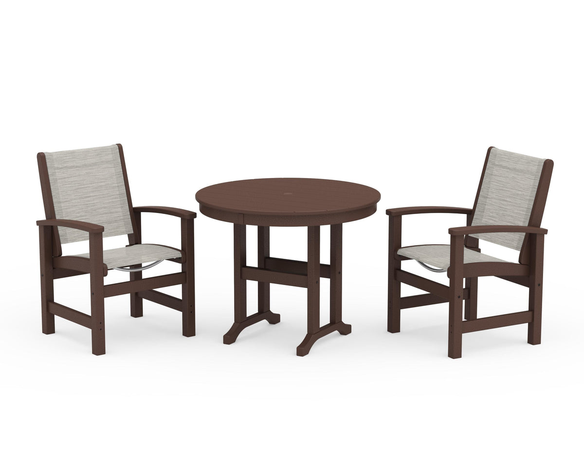 POLYWOOD Coastal 3-Piece Round Dining Set in Mahogany / Birch