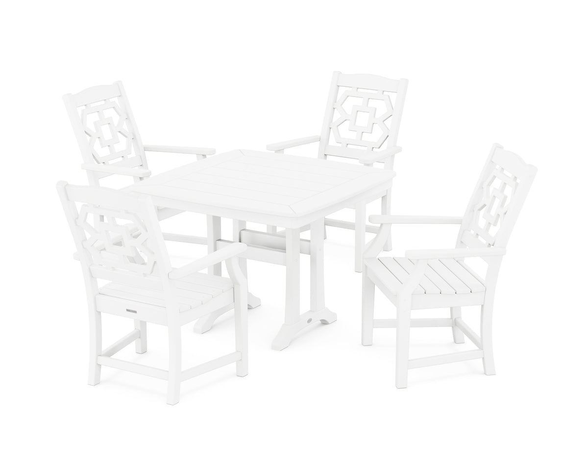 POLYWOOD Chinoiserie 5-Piece Dining Set with Trestle Legs in White