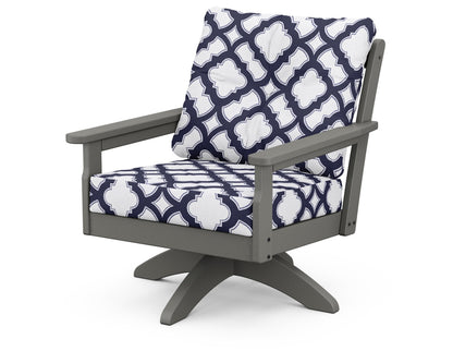 POLYWOOD Vineyard Deep Seating Swivel Chair in Slate Grey / Trellis Navy