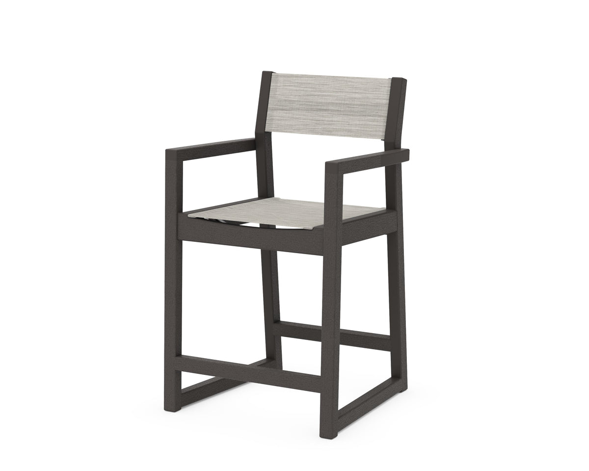 POLYWOOD EDGE Sling Counter Arm Chair in Vintage Coffee / Birch