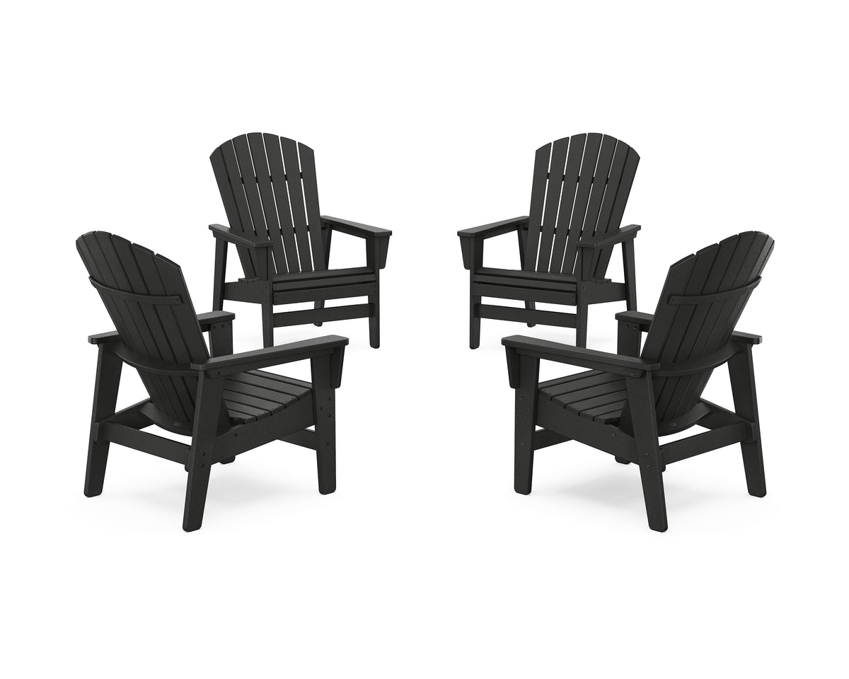 POLYWOOD 4-Piece Nautical Grand Upright Adirondack Chair Conversation Set in Black