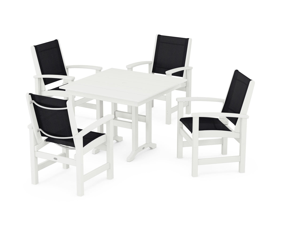 POLYWOOD Coastal 5-Piece Farmhouse Dining Set with Farmhouse 37" Dining Table in Vintage White / Black