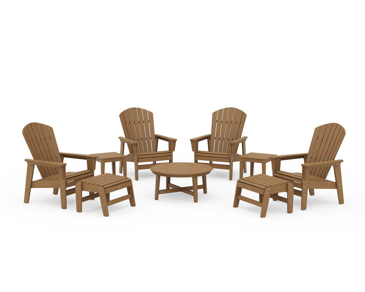 POLYWOOD Nautical Grand Upright Adirondack 9-Piece Conversation Set in Natural