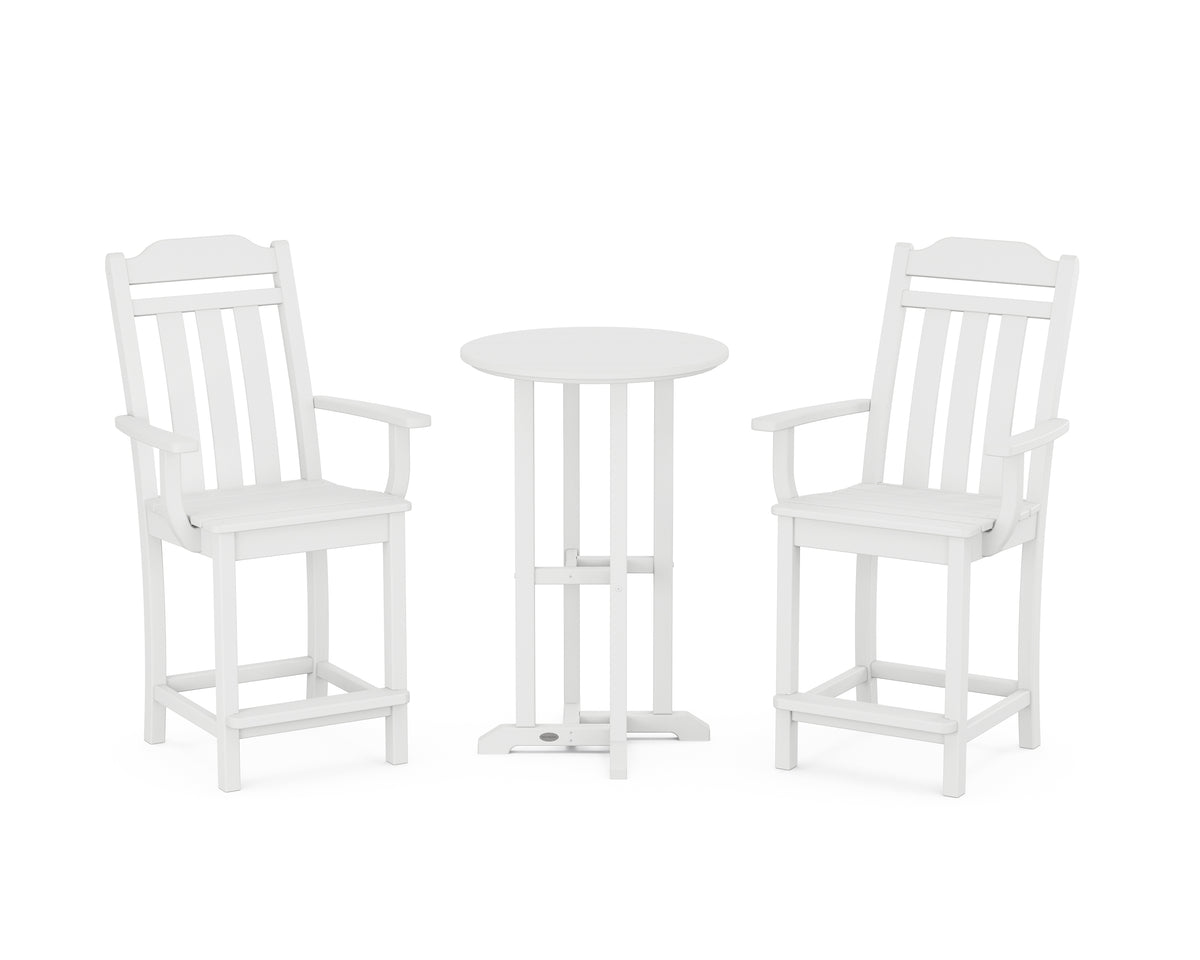 POLYWOOD Country Living Cottage 3-Piece Farmhouse Bistro Counter Set in White