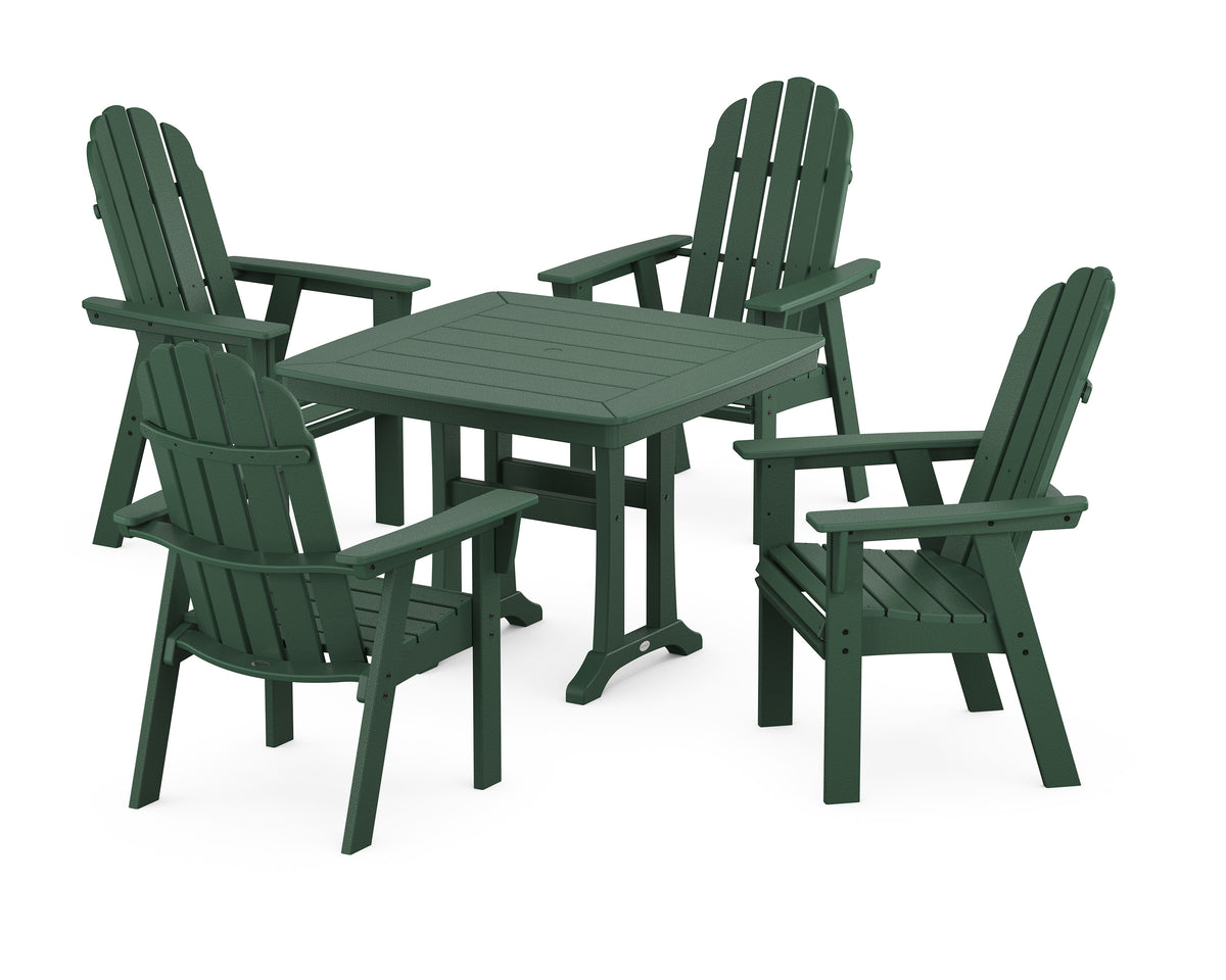 POLYWOOD Vineyard Adirondack 5-Piece Dining Set with Trestle Legs - 37" Table in Green