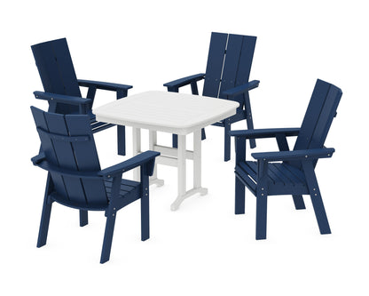POLYWOOD Modern Curveback Adirondack 5-Piece Dining Set - 37" Table in Navy / White