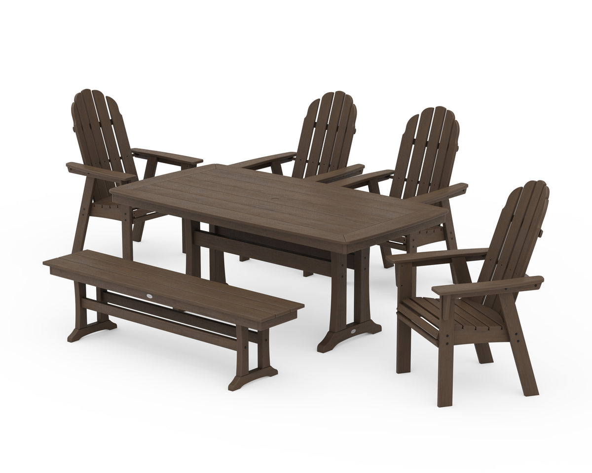 POLYWOOD Vineyard Curveback Adirondack Chair 6-Piece Dining Set with Trestle Legs and Bench in Kona