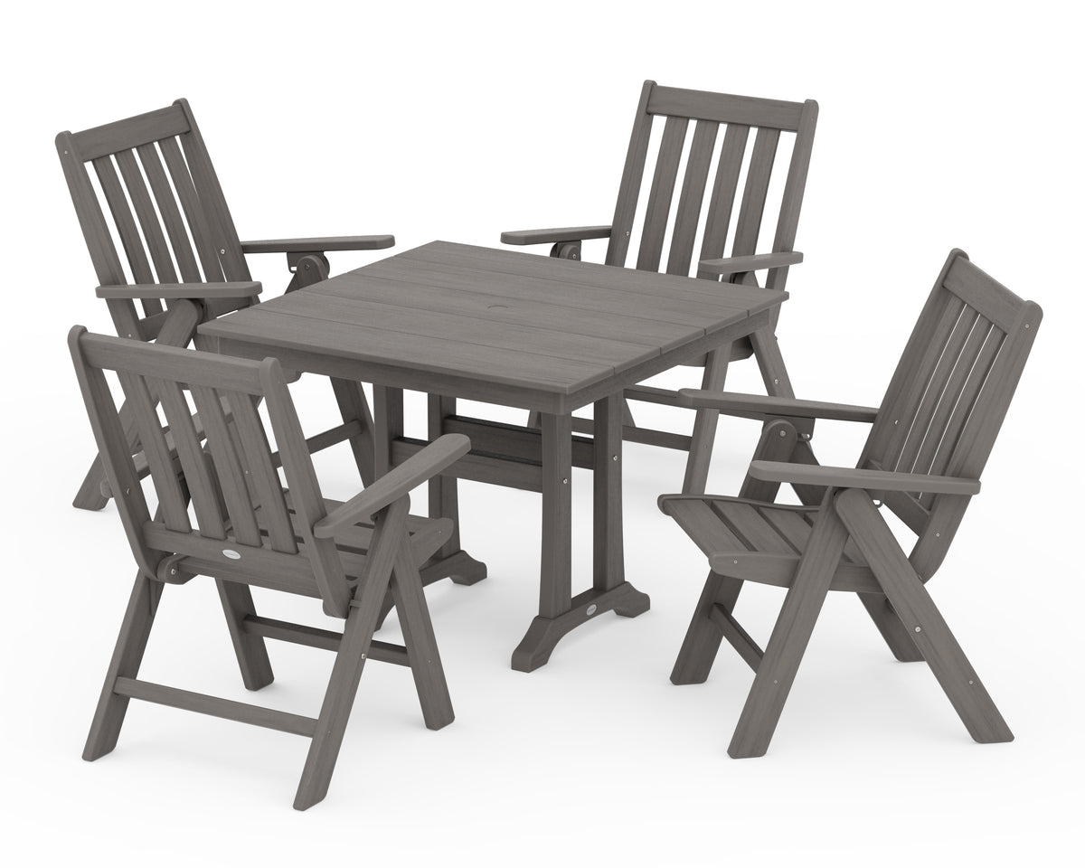 POLYWOOD Vineyard Folding 5-Piece Farmhouse Dining Set with Trestle Legs in Driftwood