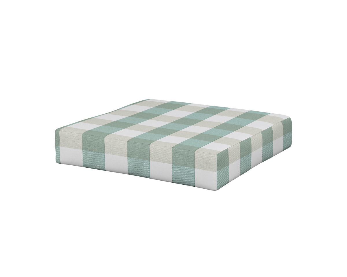 POLYWOOD Vineyard Ottoman Cushion in Buffalo Plaid Glacier Spa