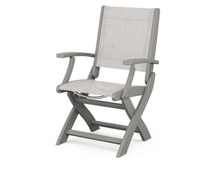 POLYWOOD Coastal Folding Chair in Slate Grey with Slate Grey arms and Parchment sling