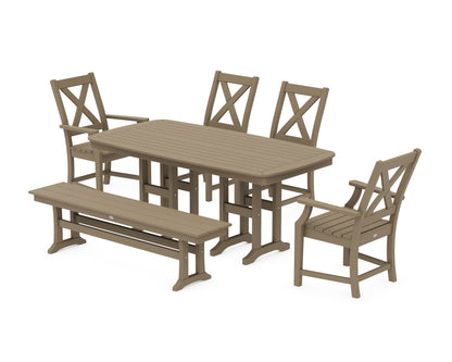 POLYWOOD Braxton 6-Piece Dining Set with Bench - 37" x 72" Table in Vintage Sahara