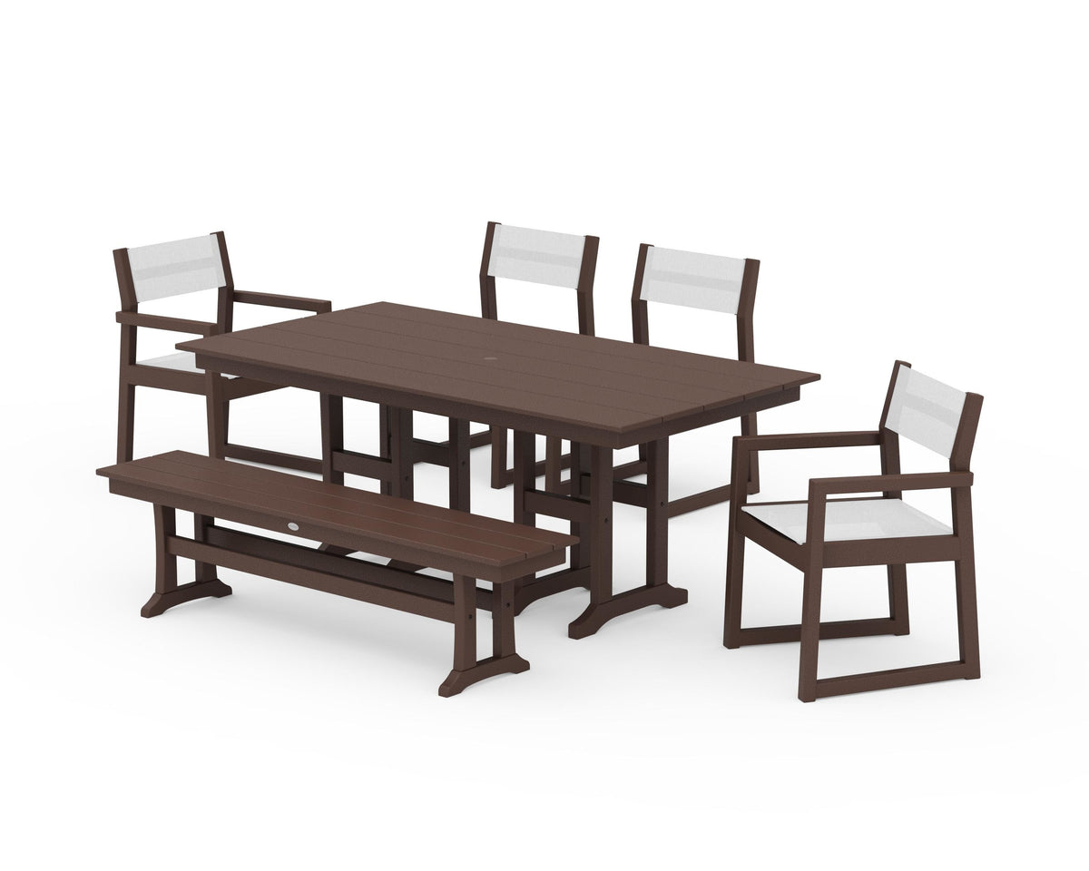 POLYWOOD EDGE Sling 6-Piece Farmhouse Dining Set in Mahogany / White