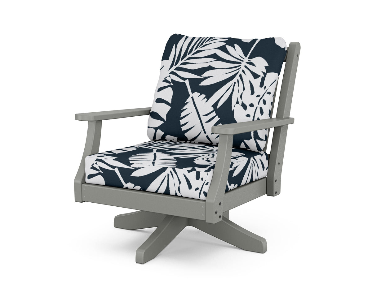 POLYWOOD Wovendale Deep Seating Swivel Chair in Slate Grey / Leaf Marine Indigo