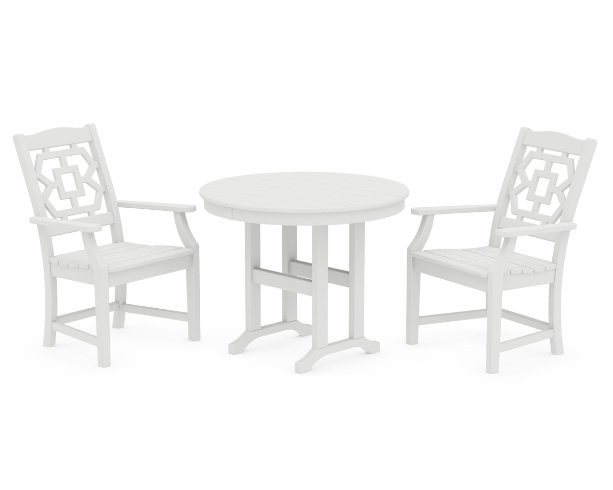 POLYWOOD Chinoiserie 3-Piece Farmhouse Dining Set in Vintage White