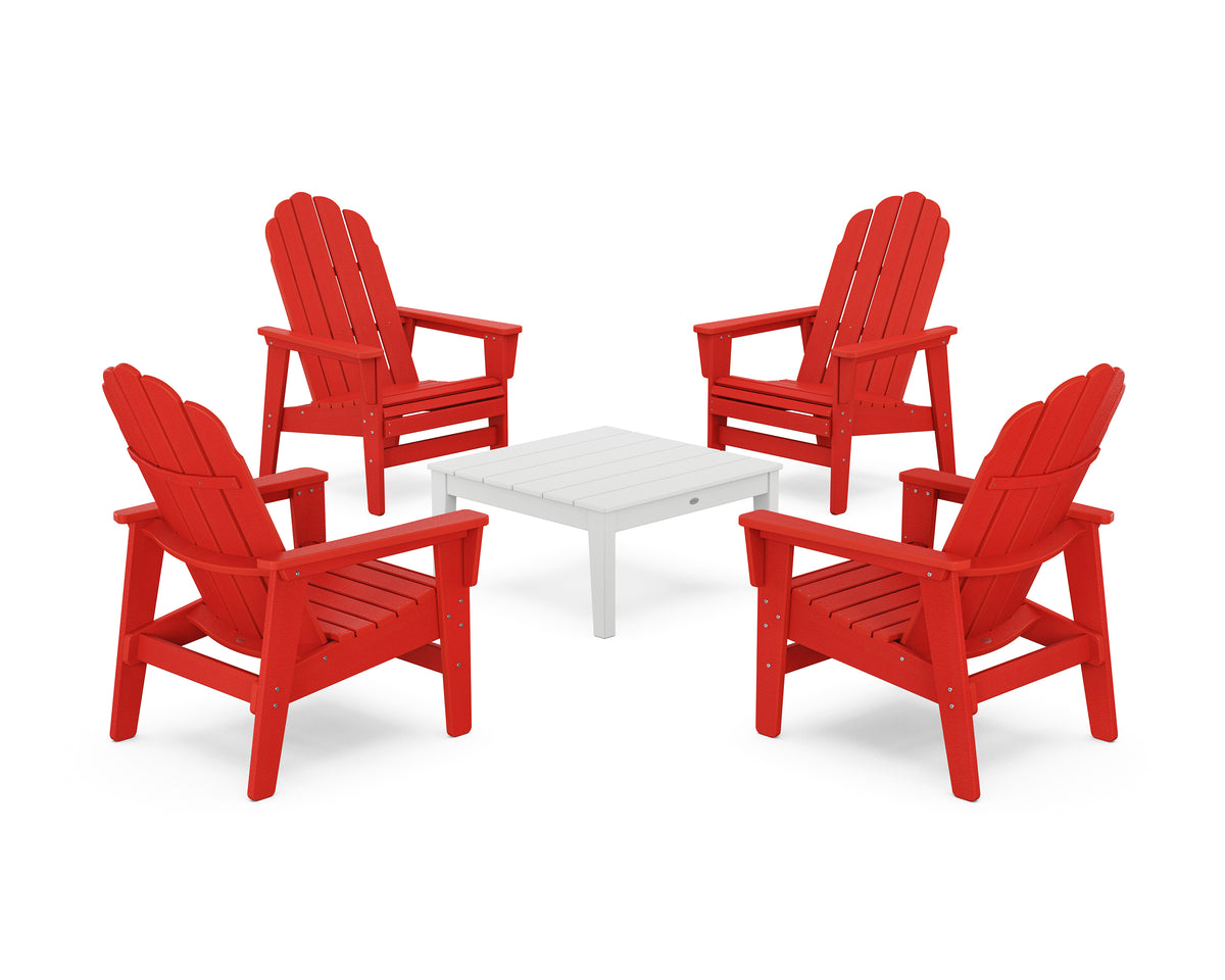 POLYWOOD 5-Piece Vineyard Grand Upright Adirondack Chair Conversation Group in Sunset Red / White