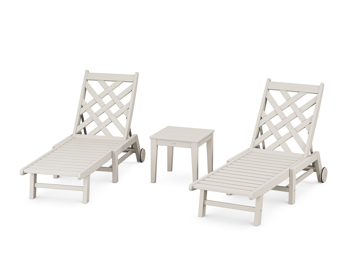 POLYWOOD Wovendale 3-Piece Chaise Set with Wheels in Sand