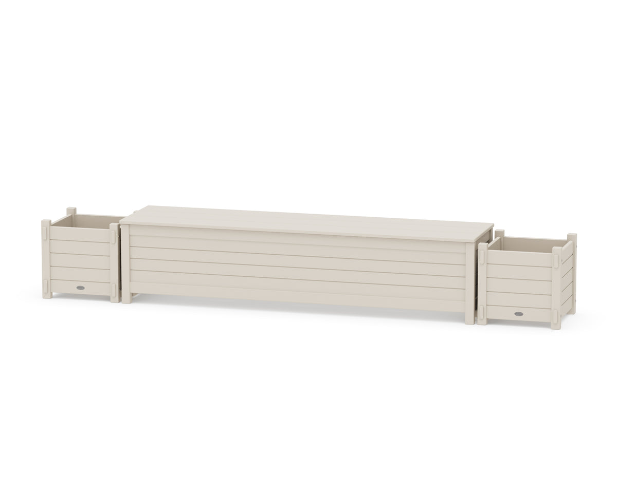 POLYWOOD 72" Nautical Straight Planter Storage Bench Set in Sand