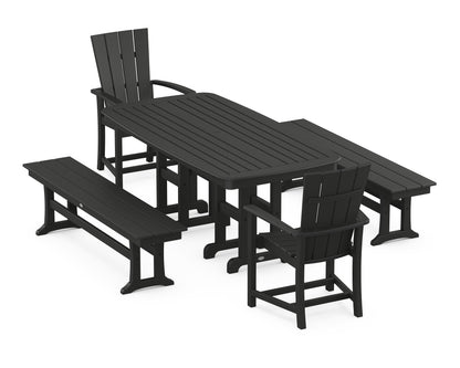 POLYWOOD Quattro 5-Piece Nautical Dining Set with Benches in Black