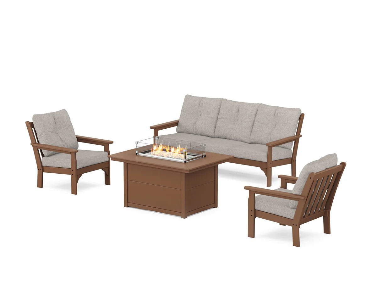 POLYWOOD Vineyard Deep Seating Fire Pit Table Set