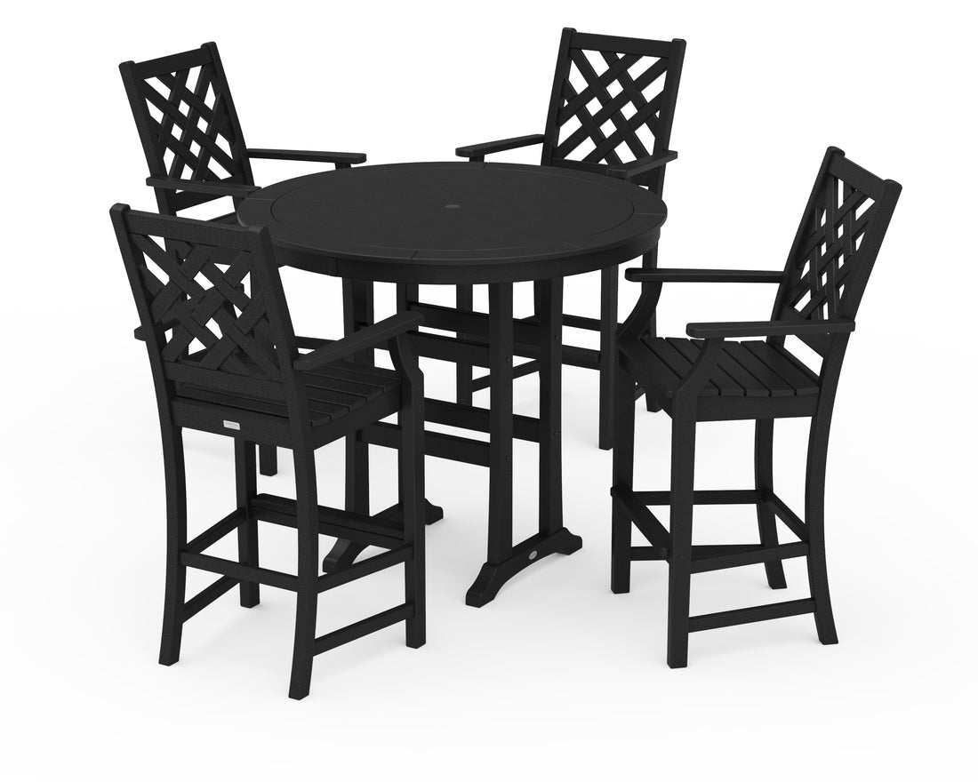 POLYWOOD Country Living Wovendale 5-Piece Round Bar Set in Black