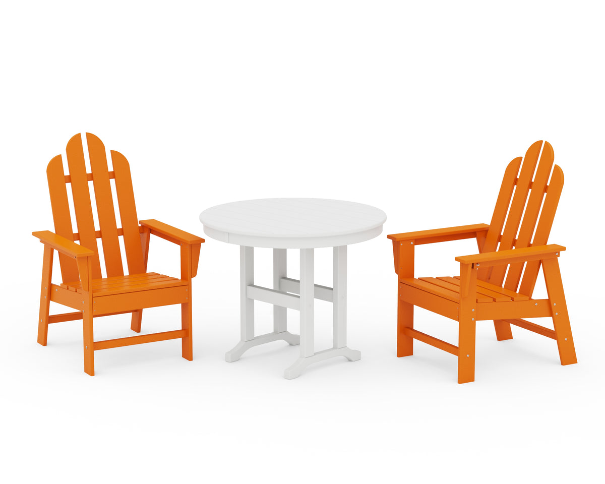 POLYWOOD Long Island 3-Piece Round Dining Set in Tangerine / White