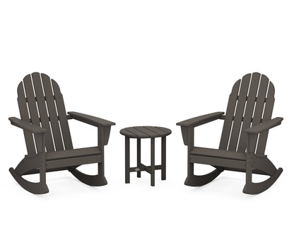 POLYWOOD Vineyard 3-Piece Adirondack Rocking Chair Set with 18" Round Table in Vintage Coffee