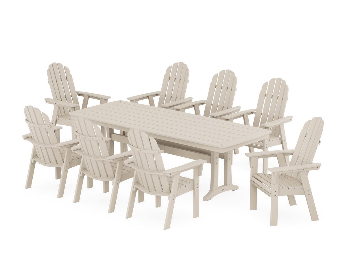 POLYWOOD Vineyard Curveback Adirondack 9-Piece Dining Set with Trestle Legs in Sand