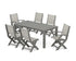 POLYWOOD Coastal Folding Chair 7-Piece Parsons Dining Set with Coastal Folding Side Chair in Slate Grey / Birch