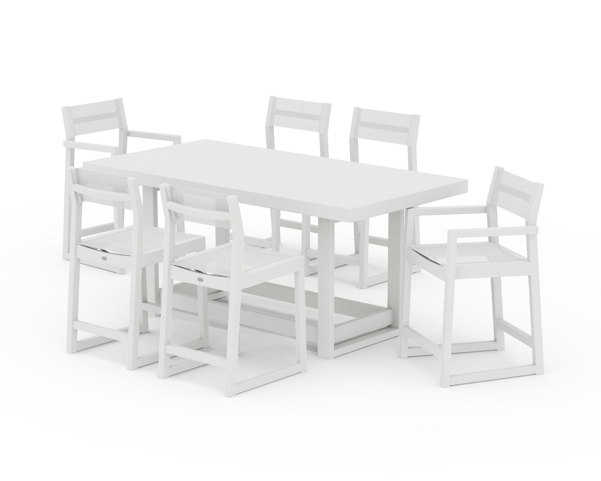POLYWOOD EDGE Sling 7-Piece Counter Table Set in Vintage White / White