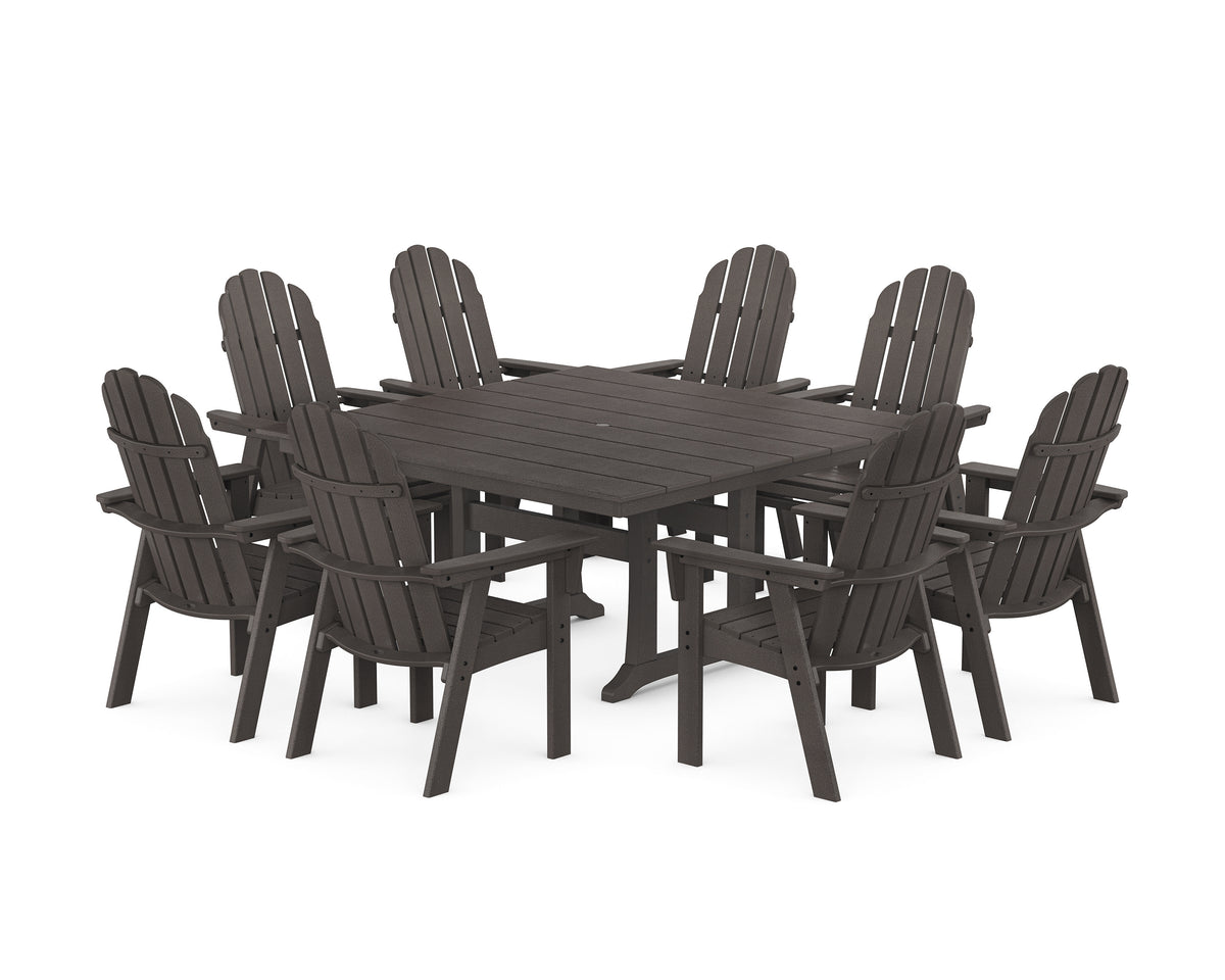 POLYWOOD Vineyard Curveback Adirondack 9-Piece Square Farmhouse Dining Set with Trestle Legs in Vintage Coffee