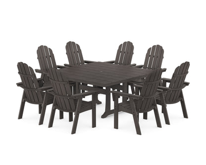 POLYWOOD Vineyard Curveback Adirondack 9-Piece Square Farmhouse Dining Set with Trestle Legs in Vintage Coffee