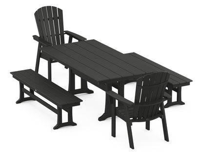 POLYWOOD Nautical Adirondack 5-Piece Farmhouse Dining Set with Trestle Legs - 37" x 72" Table in Black