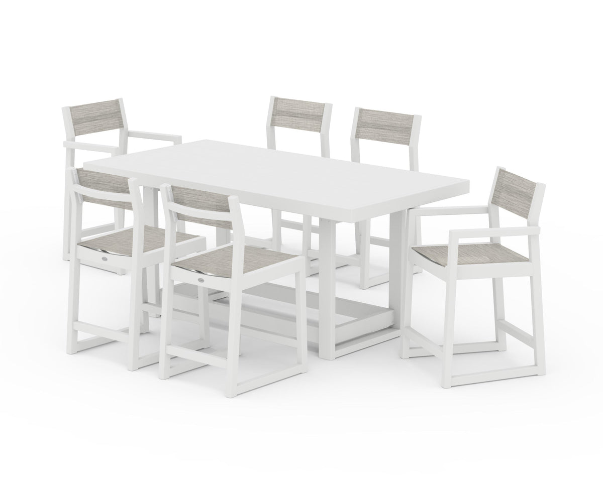 POLYWOOD EDGE Sling 7-Piece Counter Table Set in White / Birch