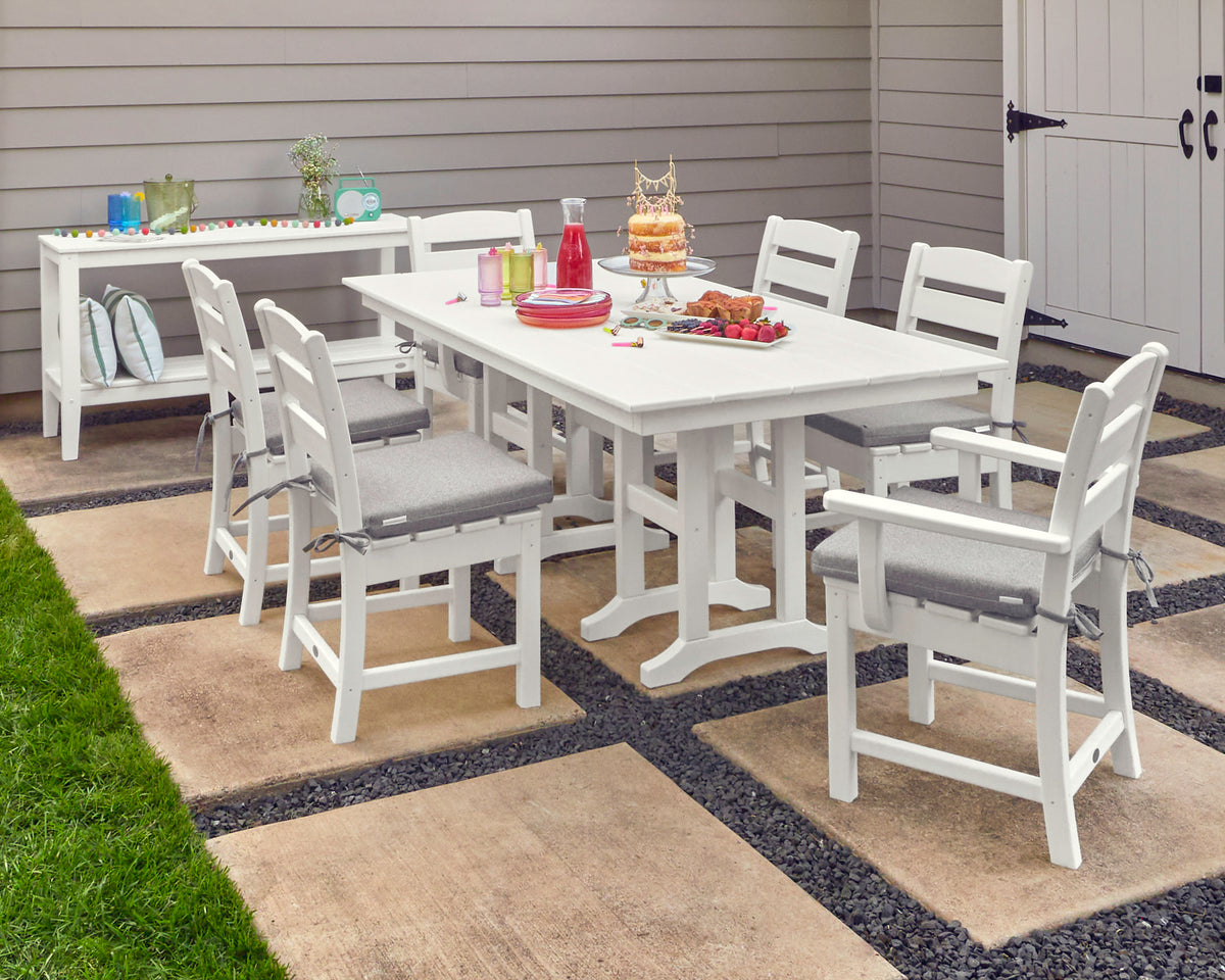 POLYWOOD Lakeside 7-Piece Farmhouse Dining Set in White in an outdoor setting