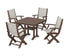 POLYWOOD Coastal Folding Chair 5-Piece Dining Set with Trestle Legs in Mahogany / Birch