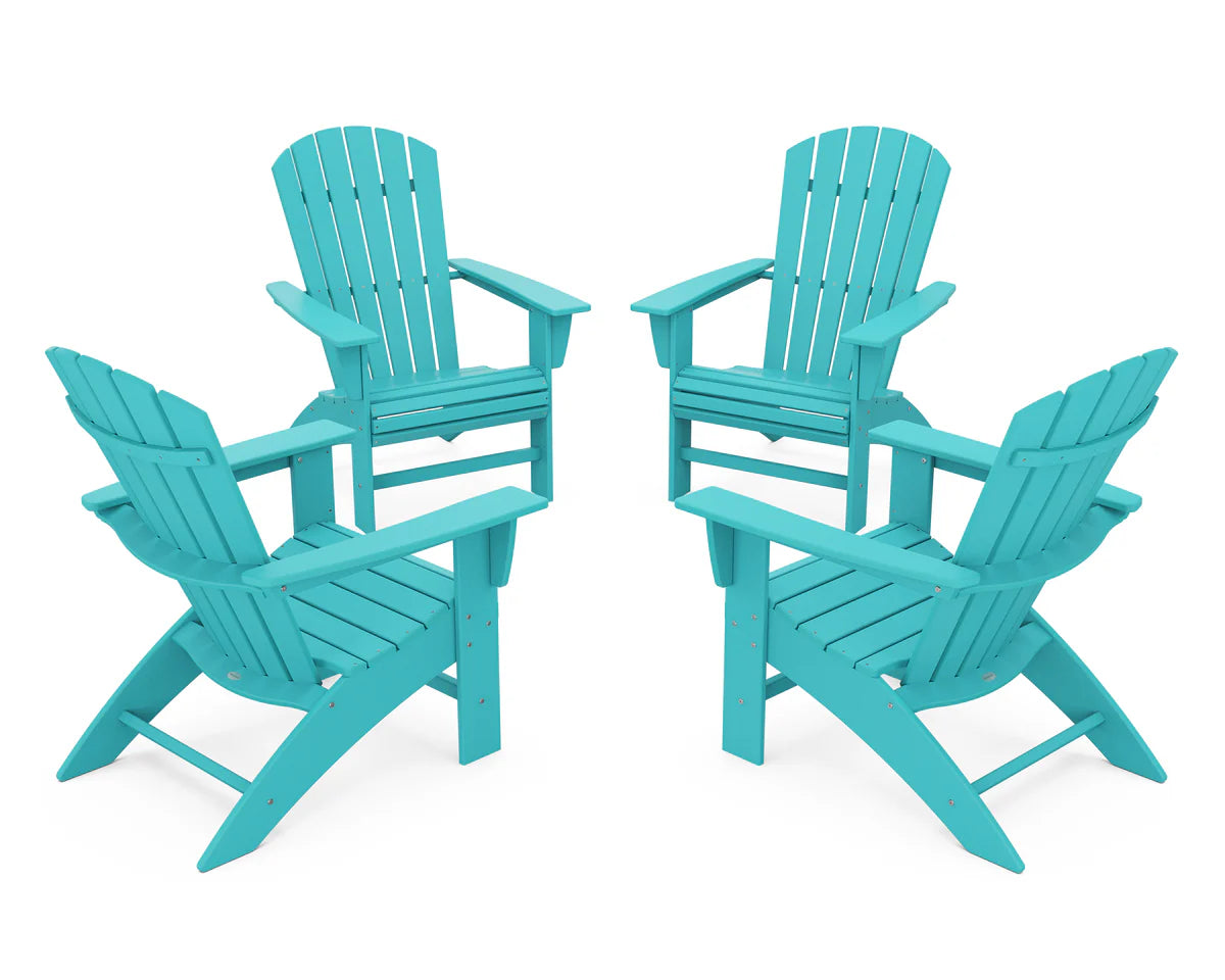 POLYWOOD 4-Piece Nautical Curveback Adirondack Chair Conversation Set