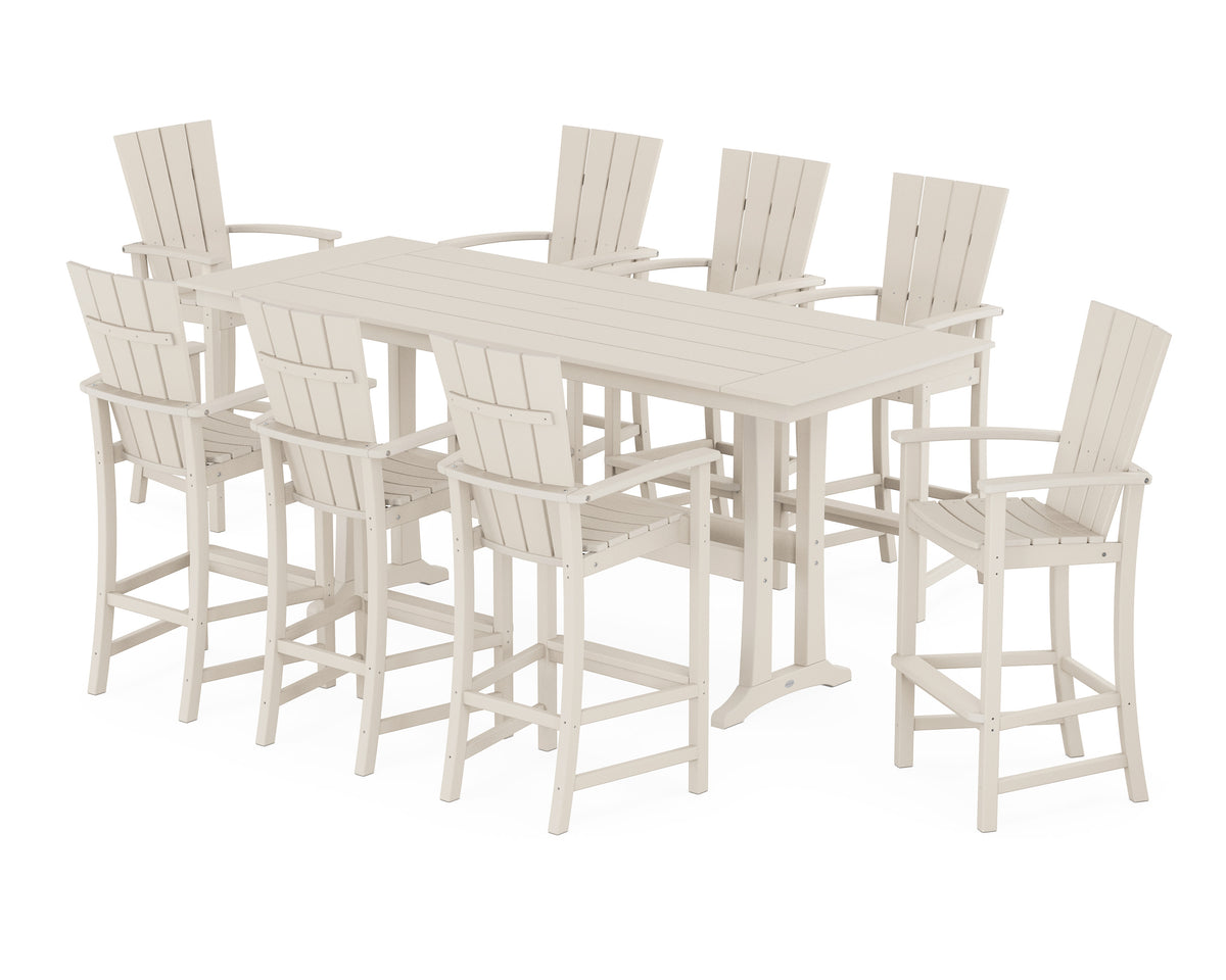 POLYWOOD Quattro Adirondack 9-Piece Farmhouse Bar Set with Trestle Legs in Sand