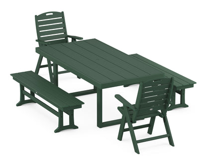 POLYWOOD Nautical Folding Highback 5-Piece Dining Set with Trestle Legs in Green
