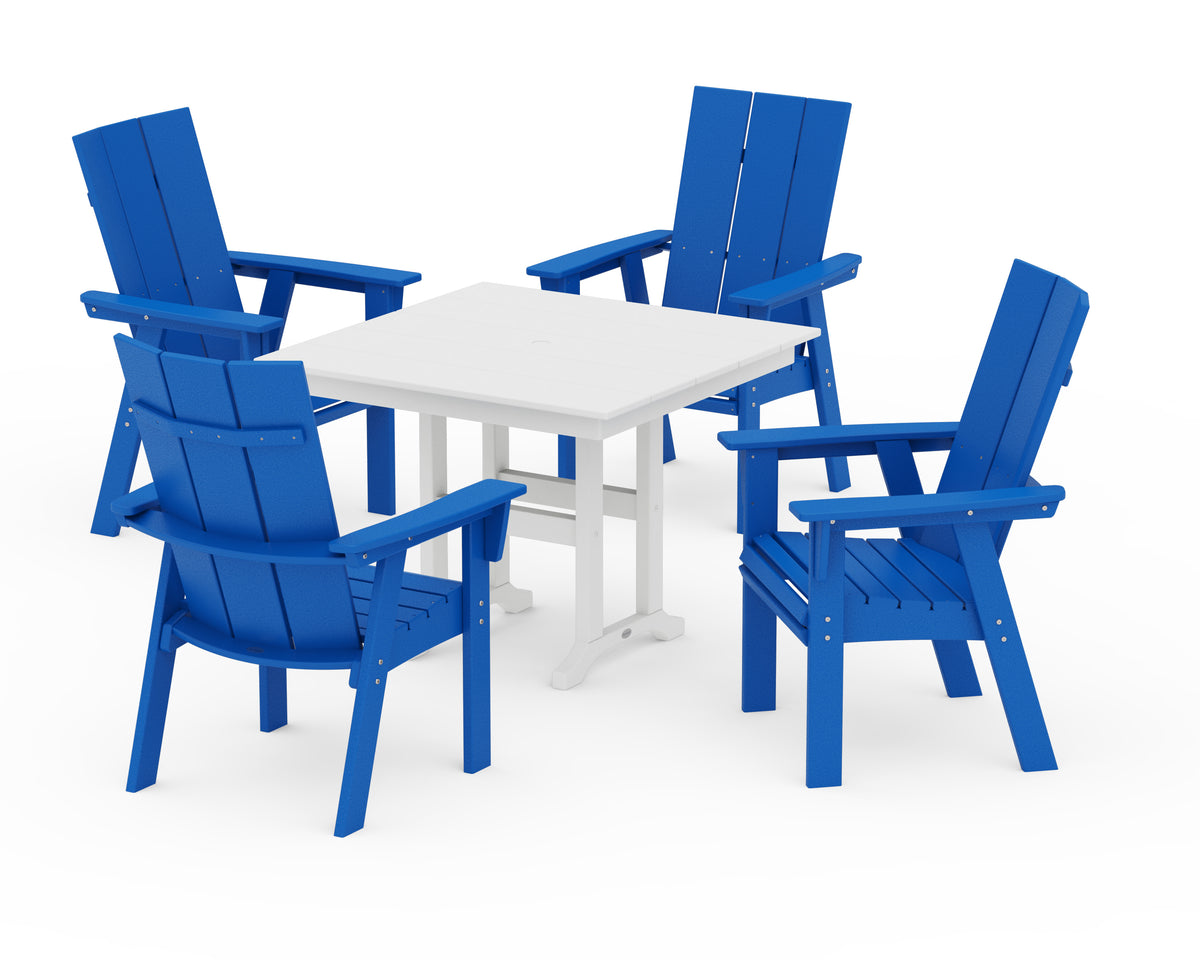 POLYWOOD Modern Curveback Adirondack 5-Piece Farmhouse Dining Set in Pacific Blue / White