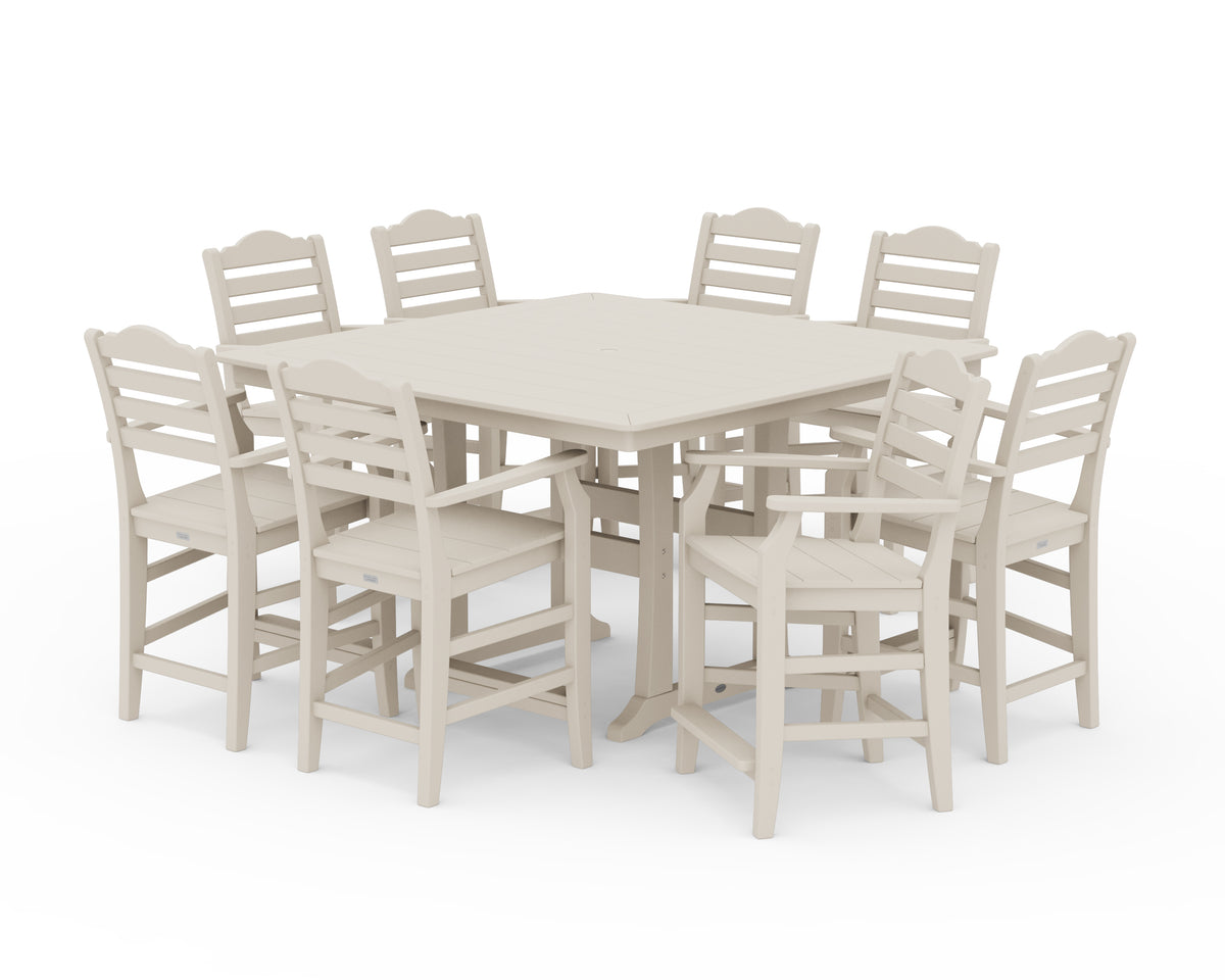 POLYWOOD Savannah 9-Piece Square Counter Set with Trestle Legs in Sand