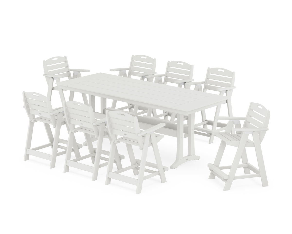 POLYWOOD Nautical 9-Piece Farmhouse Counter Set with Trestle Legs in Vintage White