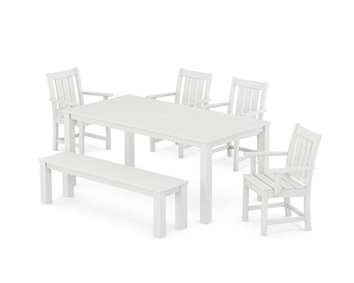 POLYWOOD Oxford 6-Piece Parsons Dining Set with Bench in White