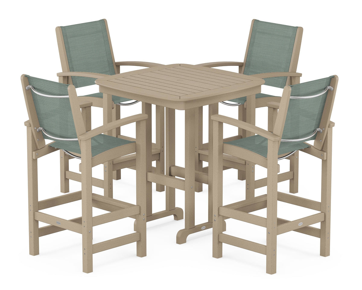 POLYWOOD Coastal 5-Piece Bar Set in Vintage Sahara / Dupioni Sea Mist